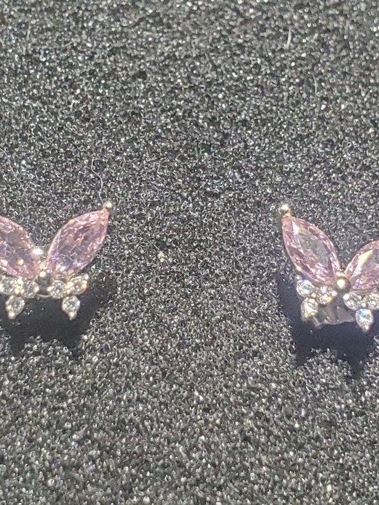 Source Unknown Jewelry - New 925 Sterling Silver Pink Moissanite Butterfly Stud Earrings Petite Whimsical